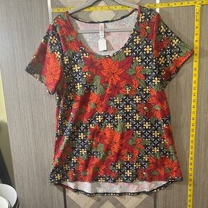 LuLaRoe Red and Green Floral Top